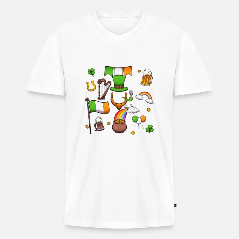 St. Patrick's Day Elemente - Männer Premium Bio T-Shirt mit V-Ausschnitt - Weiß