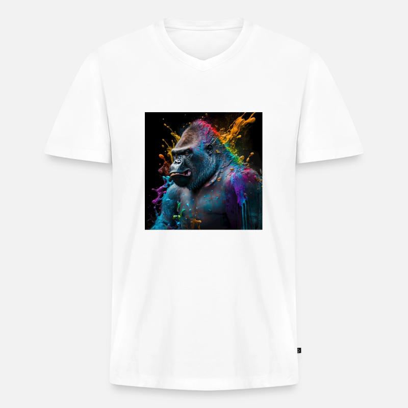 Farbiger Gorilla, einzigartiges Design - Männer Premium Bio T-Shirt mit V-Ausschnitt - Weiß