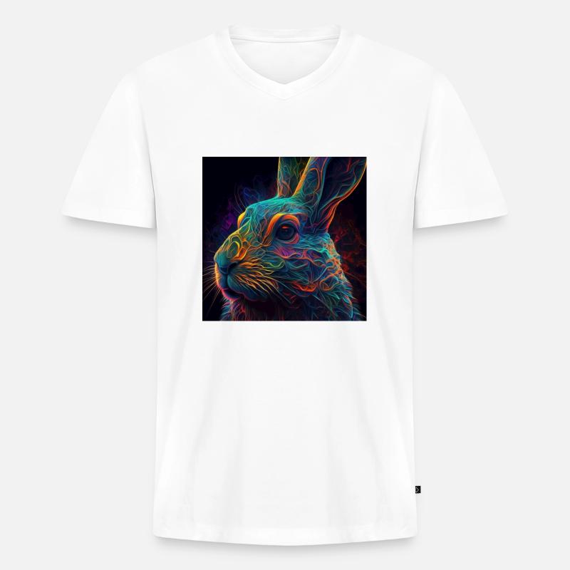 Farbiger Hase, einzigartiges Design - Männer Premium Bio T-Shirt mit V-Ausschnitt - Weiß