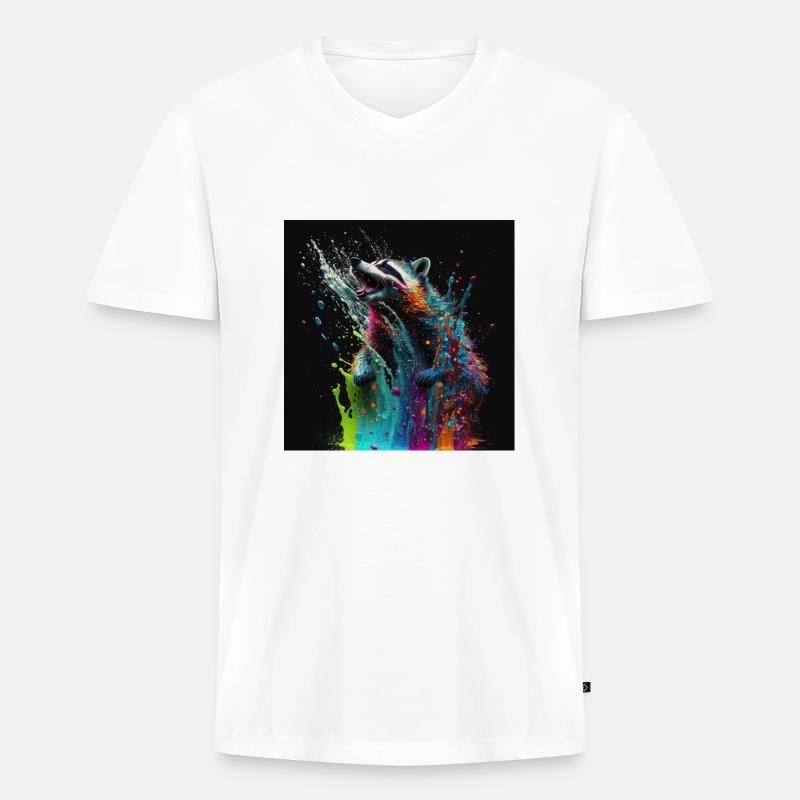 Farbiger Waschbär, einzigartiges Design - Männer Premium Bio T-Shirt mit V-Ausschnitt - Weiß