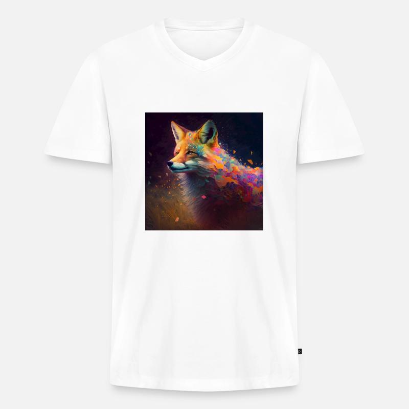 Farbiger Fuchs, einzigartiges Design - Männer Premium Bio T-Shirt mit V-Ausschnitt - Weiß