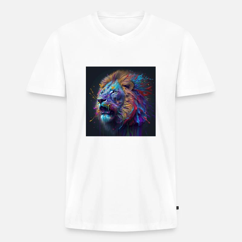 Farbiger Löwe, einzigartiges Design - Männer Premium Bio T-Shirt mit V-Ausschnitt - Weiß