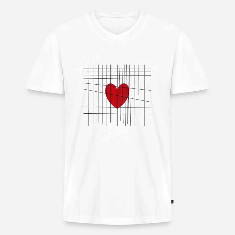 Herz hinter Gittern - Männer Premium Bio T-Shirt mit V-Ausschnitt - Weiß