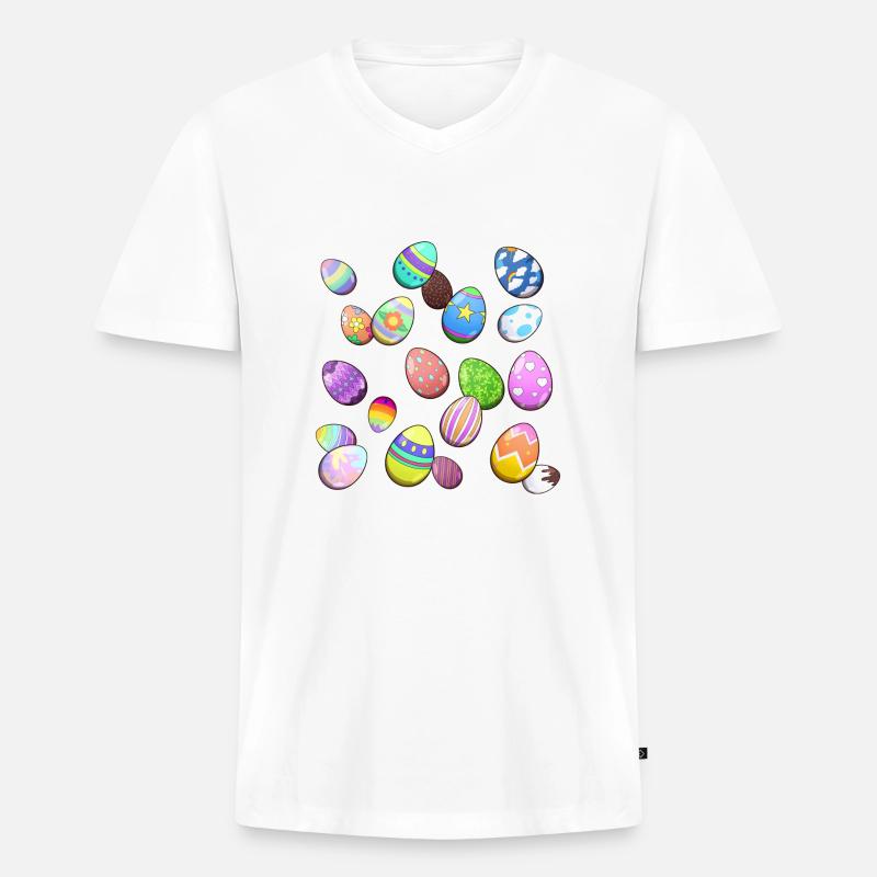Easter Eggs Muster - Männer Premium Bio T-Shirt mit V-Ausschnitt - Weiß
