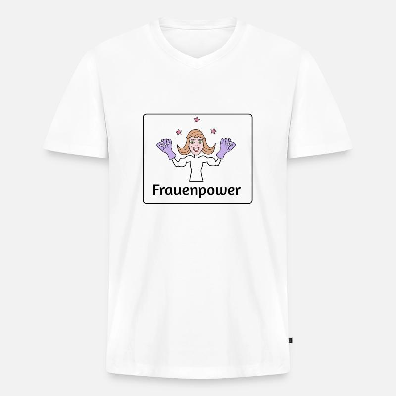 Frauenpower - Männer Premium Bio T-Shirt mit V-Ausschnitt - Weiß