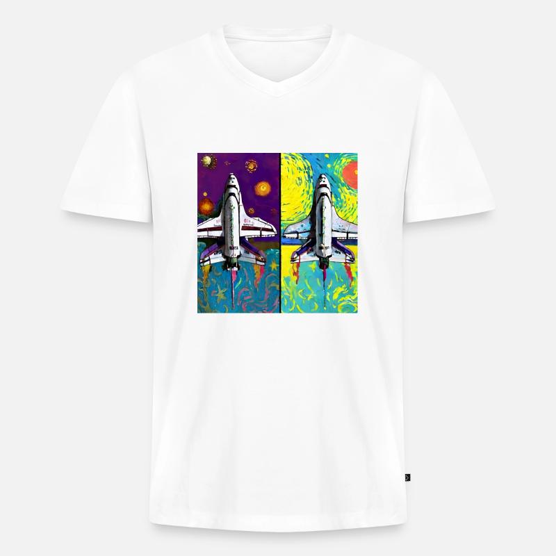 Space Shuttle Van Gogh - Männer Premium Bio T-Shirt mit V-Ausschnitt - Weiß