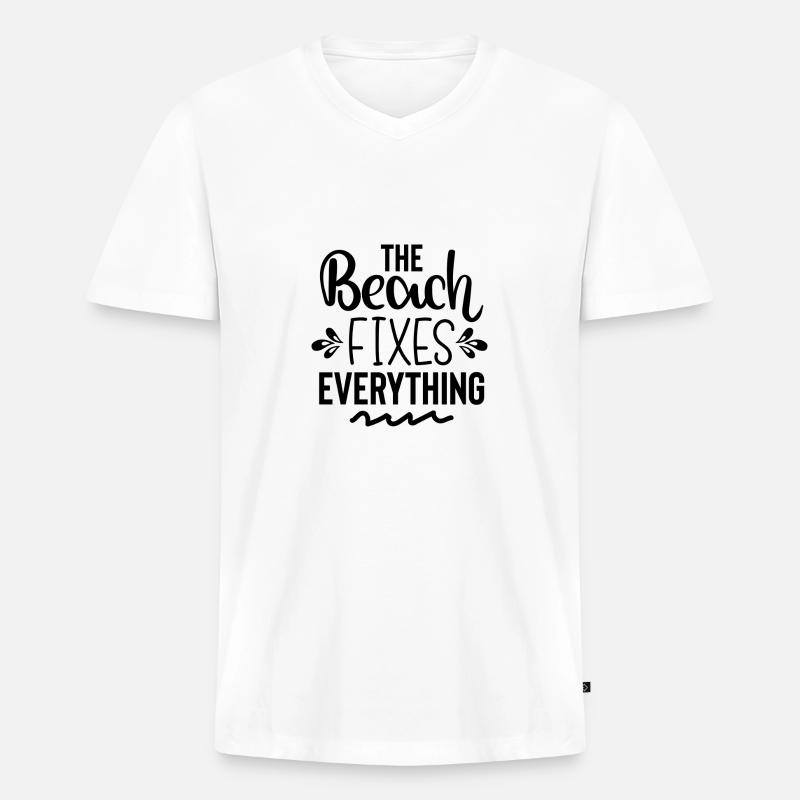 The Beach Fixes Everything - Männer Premium Bio T-Shirt mit V-Ausschnitt - Weiß