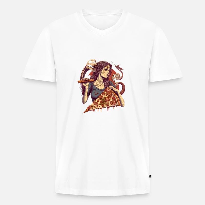 SnakeDevilsSlice - ThePizzfather - Männer Premium Bio T-Shirt mit V-Ausschnitt - Weiß