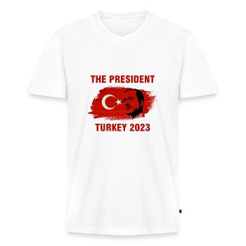 President Recep Tayyip Erdogan Turkey 2023 - Men's Premium Organic T-shirt with V-neck - white - Front - Nico (187cm)