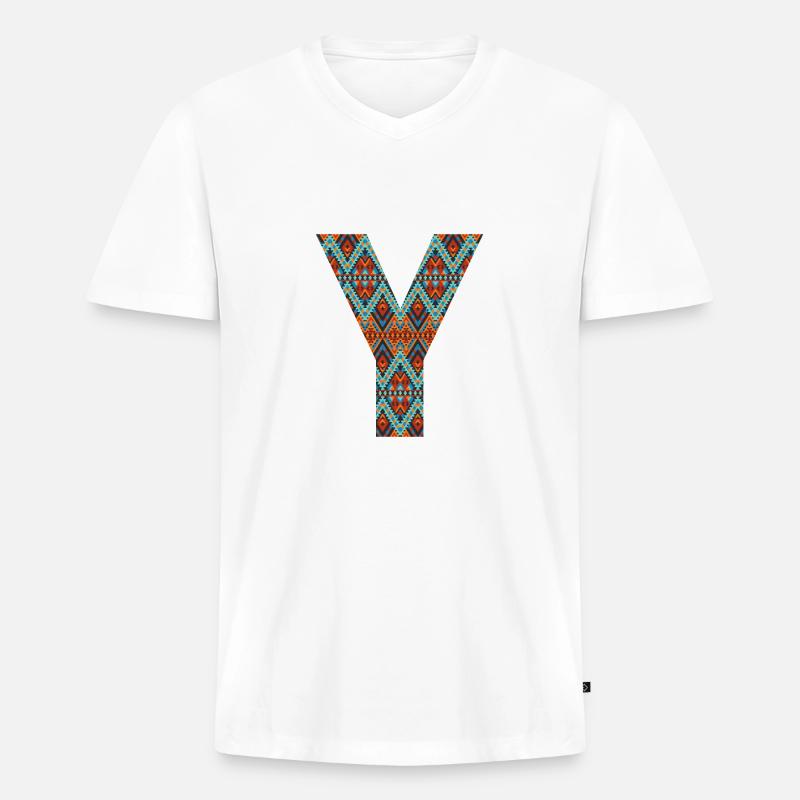 Buchstabe Y- Boho-Design, buntes Monogramm - Männer Premium Bio T-Shirt mit V-Ausschnitt - Weiß