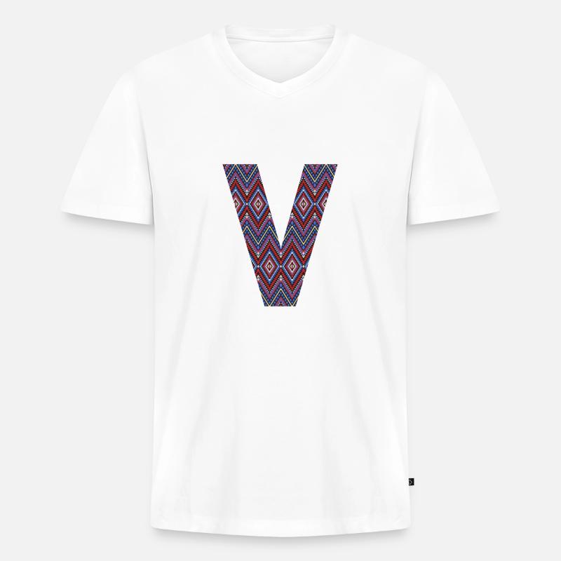 Monogramm Buchstabe V - geometrisches Muster - Männer Premium Bio T-Shirt mit V-Ausschnitt - Weiß
