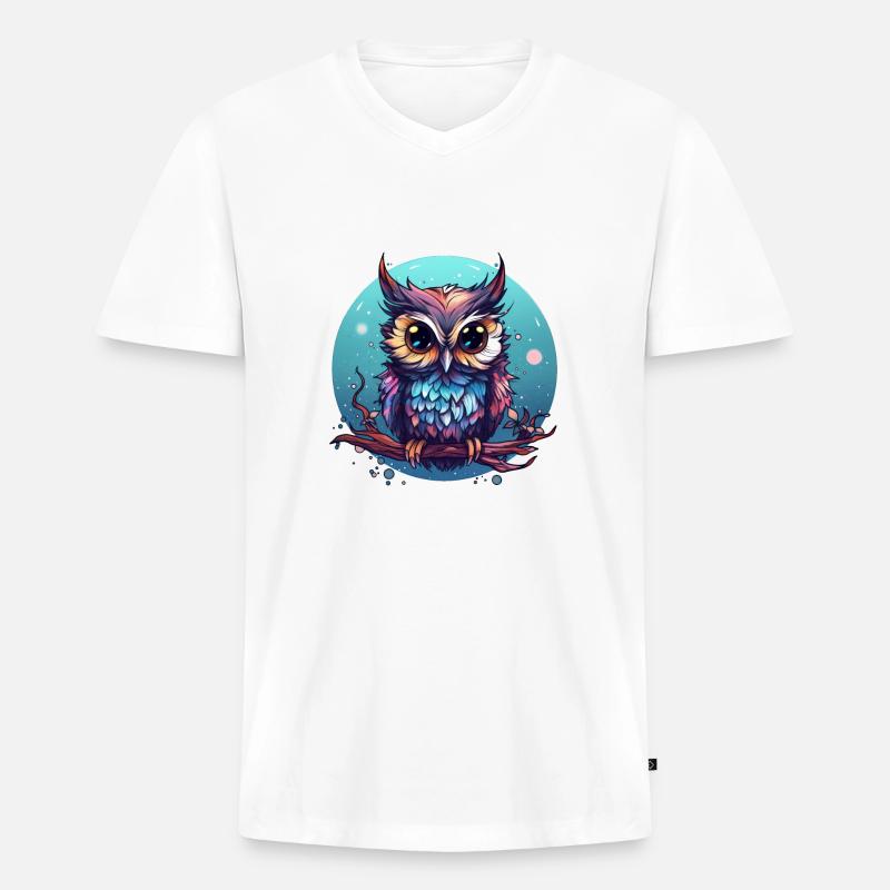 Eule - Männer Premium Bio T-Shirt mit V-Ausschnitt - Weiß
