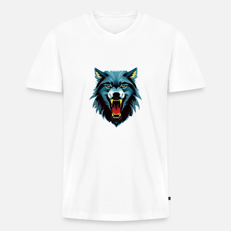 Wolf - Männer Premium Bio T-Shirt mit V-Ausschnitt - Weiß