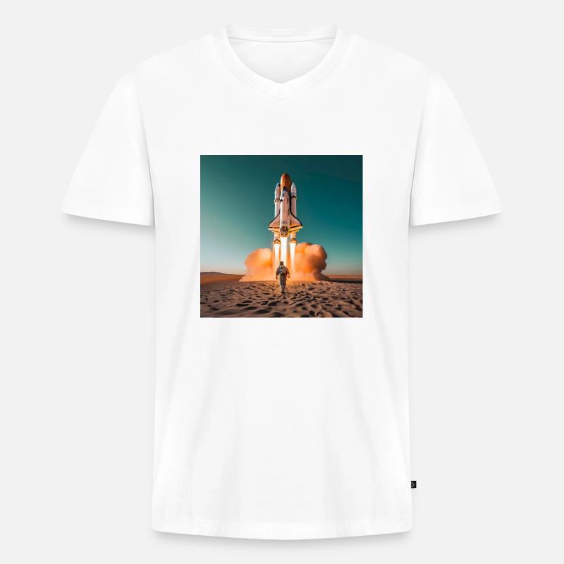 Astronaut mit Rakete - Männer Premium Bio T-Shirt mit V-Ausschnitt - Weiß