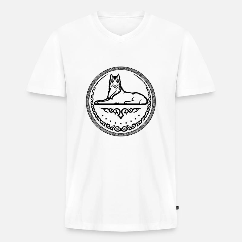 Tschetschenisches Wappen - einfarbig - Männer Premium Bio T-Shirt mit V-Ausschnitt - Weiß