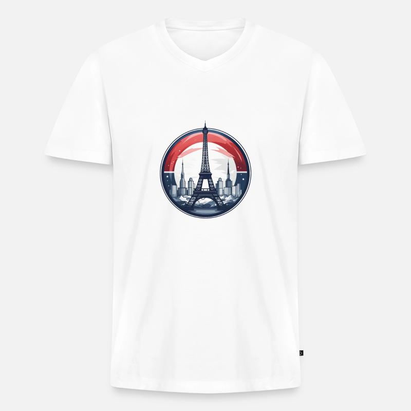 Paris Eiffelturm - Männer Premium Bio T-Shirt mit V-Ausschnitt - Weiß