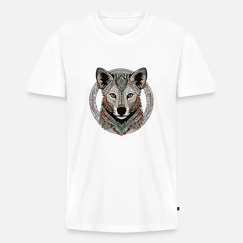 Hyäne - Männer Premium Bio T-Shirt mit V-Ausschnitt - Weiß