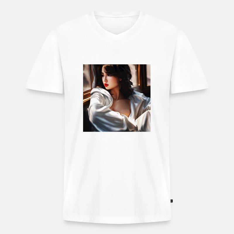Dame - Männer Premium Bio T-Shirt mit V-Ausschnitt - Weiß