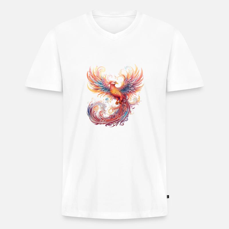 Fantasy Phönix - Männer Premium Bio T-Shirt mit V-Ausschnitt - Weiß