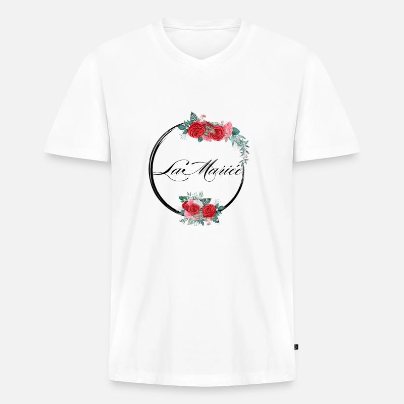 Die rote Blumenbraut - Braut Geschenkidee - Männer Premium Bio T-Shirt mit V-Ausschnitt - Weiß