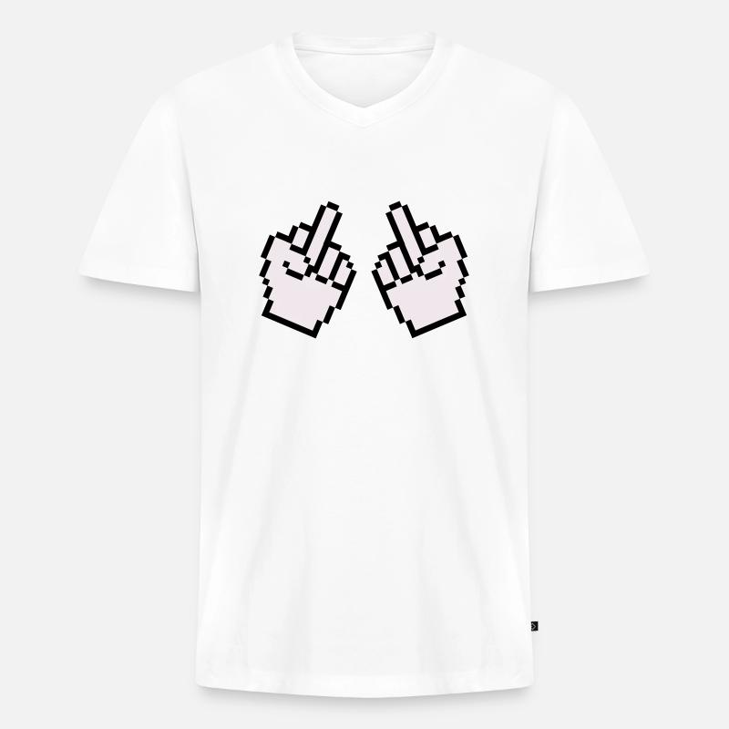 mittelfinger pixel 2 - Männer Premium Bio T-Shirt mit V-Ausschnitt - Weiß