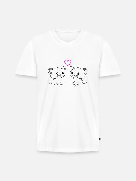 süße katzen love - Männer Premium Bio T-Shirt mit V-Ausschnitt - Weiß
