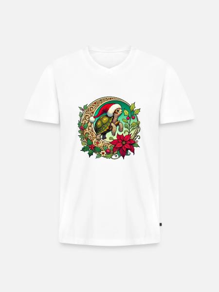 Christmas Turtle - Men's Premium Organic T-shirt with V-neck - white