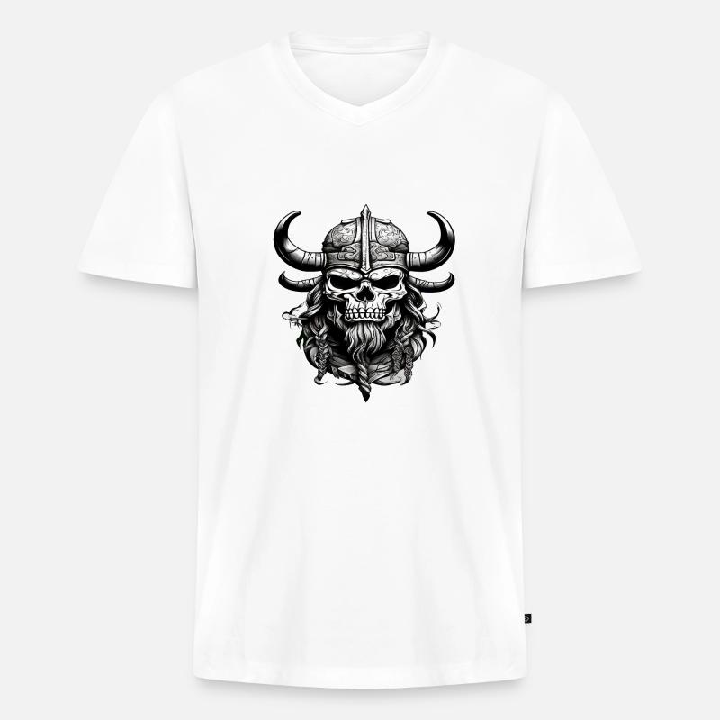 Wikinger Schädel - Männer Premium Bio T-Shirt mit V-Ausschnitt - Weiß