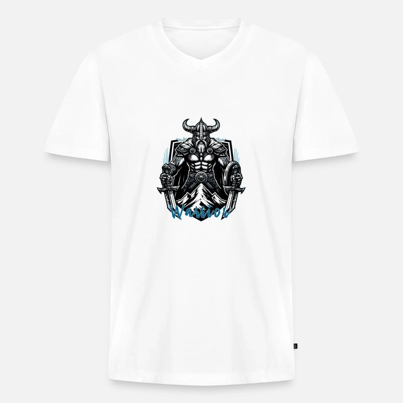 Berserker Wikinger, Warrior Schriftzug - Männer Premium Bio T-Shirt mit V-Ausschnitt - Weiß