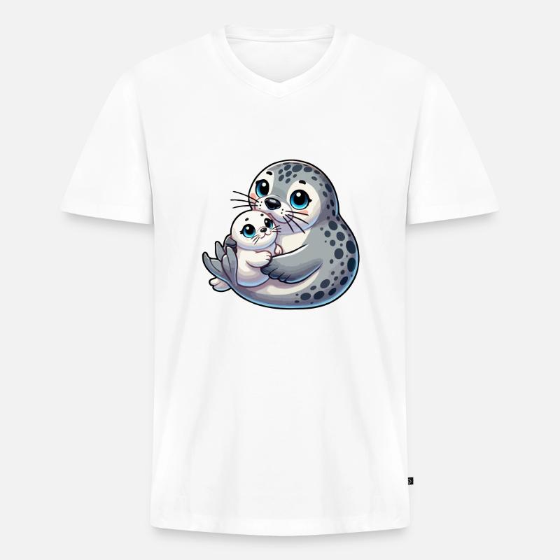 Robbenmutter mit Kind - Männer Premium Bio T-Shirt mit V-Ausschnitt - Weiß