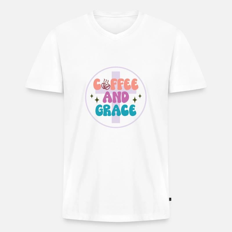 Kaffee & Gnade - Männer Premium Bio T-Shirt mit V-Ausschnitt - Weiß