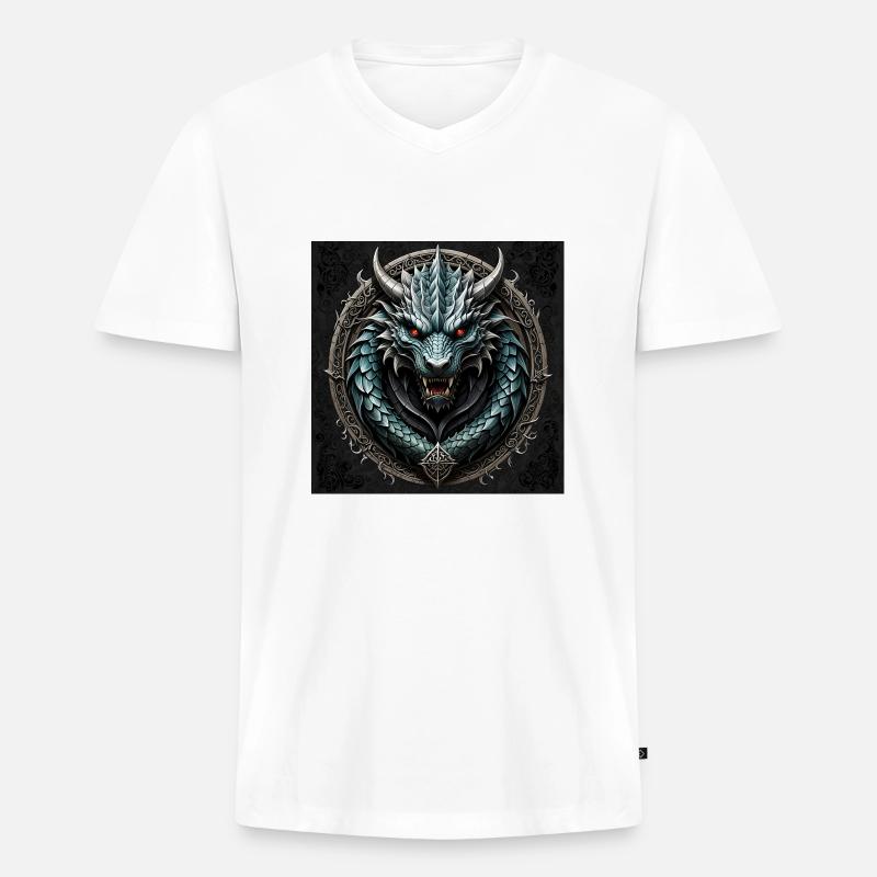 Drache - Männer Premium Bio T-Shirt mit V-Ausschnitt - Weiß