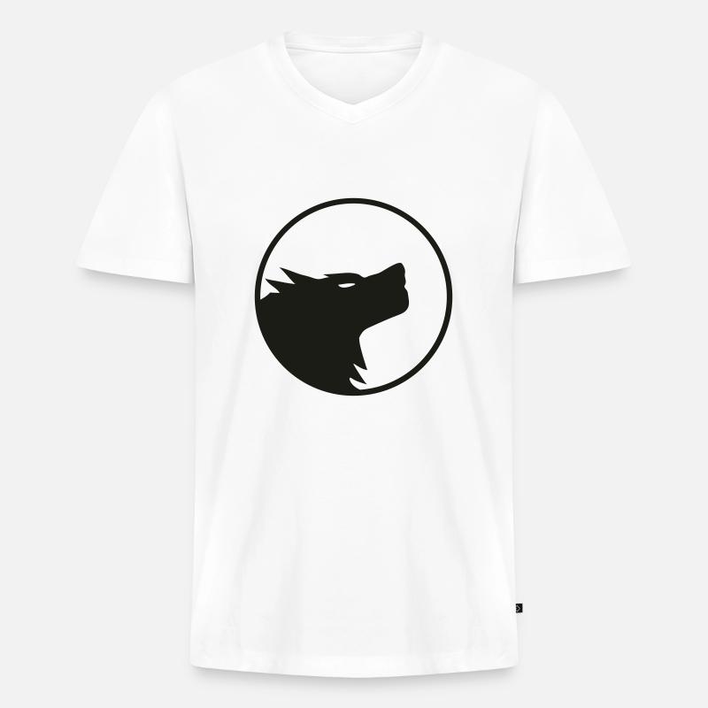 Wolf - Männer Premium Bio T-Shirt mit V-Ausschnitt - Weiß