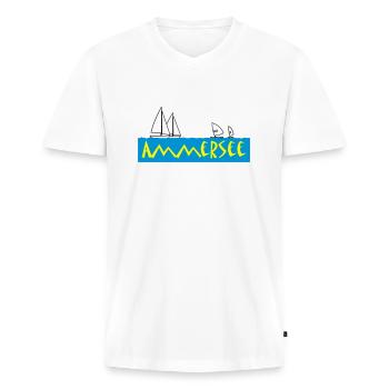 ammersee - Männer Premium Bio T-Shirt mit V-Ausschnitt - Weiß - Vorne - Nico (187cm)