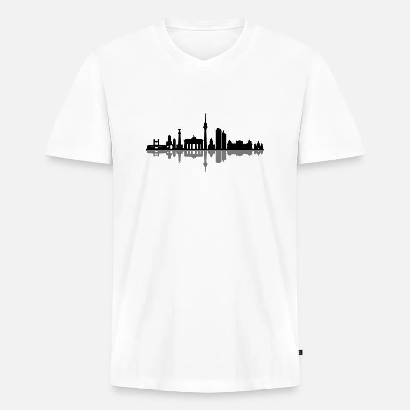 Skyline - Berlin - Männer Premium Bio T-Shirt mit V-Ausschnitt - Weiß