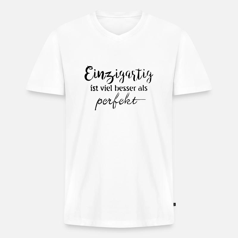 Einzigartig - Männer Premium Bio T-Shirt mit V-Ausschnitt - Weiß