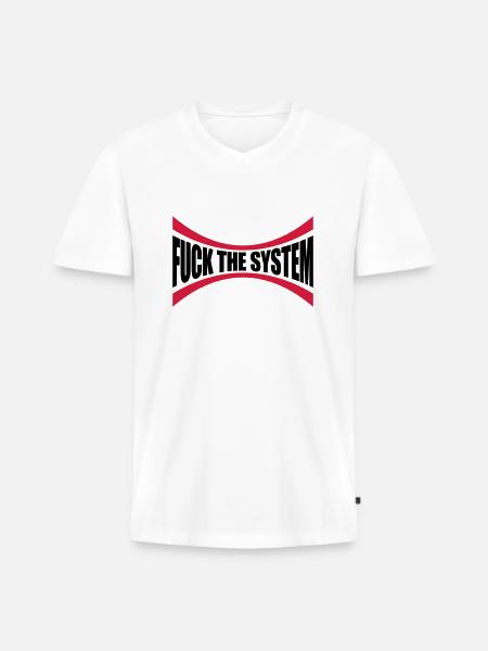 Logo J'emmerde le système - T-shirt encolure en V Premium bio Homme - blanc