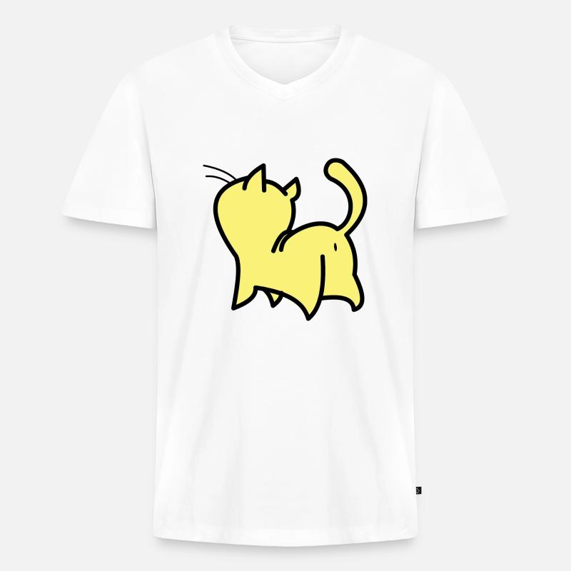 gelbe katze - Männer Premium Bio T-Shirt mit V-Ausschnitt - Weiß