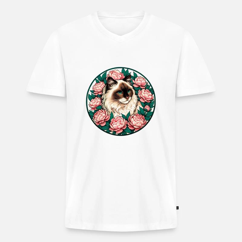 Ragdoll Rasse Katze - Männer Premium Bio T-Shirt mit V-Ausschnitt - Weiß