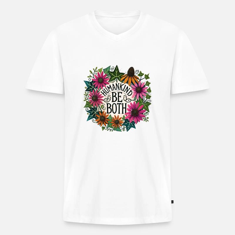 Mensch: Sei beides - Männer Premium Bio T-Shirt mit V-Ausschnitt - Weiß