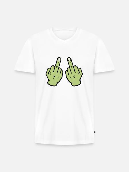 Middle Finger Hand - Men's Premium Organic T-shirt with V-neck - white
