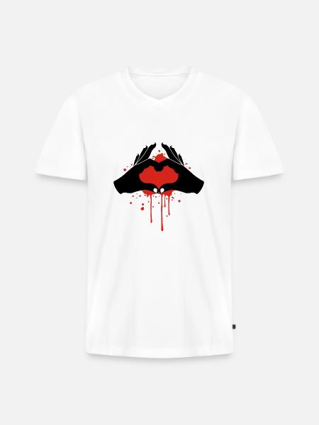 Love Hands - Männer Premium Bio T-Shirt mit V-Ausschnitt - Weiß
