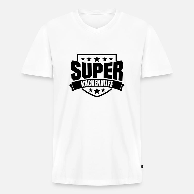 Super Küchenhilfe - Männer Premium Bio T-Shirt mit V-Ausschnitt - Weiß
