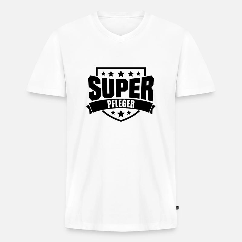 Super Pfleger - Männer Premium Bio T-Shirt mit V-Ausschnitt - Weiß