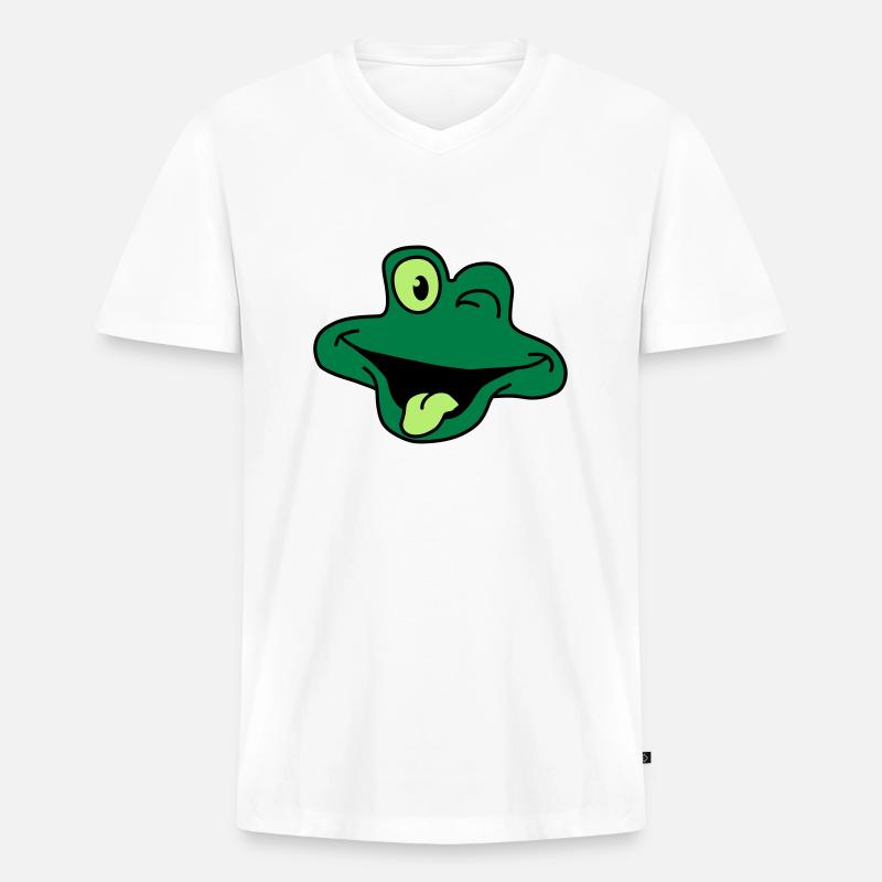 Cheeky Comic Frog Face - Männer Premium Bio T-Shirt mit V-Ausschnitt - Weiß