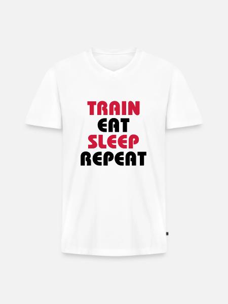 Train Eat Sleep Repeat - Männer Premium Bio T-Shirt mit V-Ausschnitt - Weiß