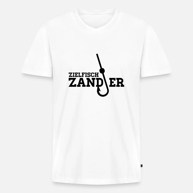 Zielfisch Zander - Anglershirt - Männer Premium Bio T-Shirt mit V-Ausschnitt - Weiß