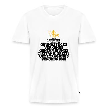 Mein Safeword lautet - Männer Premium Bio T-Shirt mit V-Ausschnitt - Weiß - Vorne - Nico (187cm)