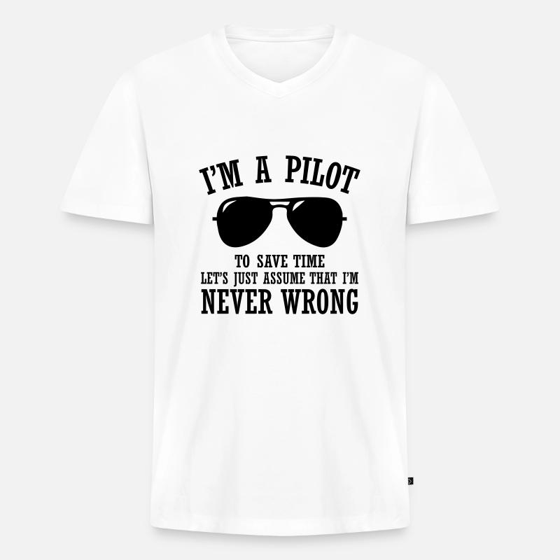 I m a Pilot - Männer Premium Bio T-Shirt mit V-Ausschnitt - Weiß