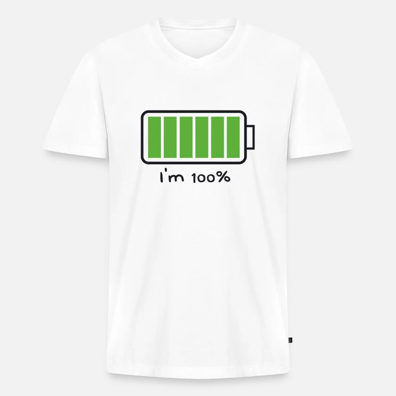 Ich bin 100% - Männer Premium Bio T-Shirt mit V-Ausschnitt - Weiß